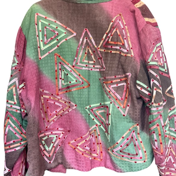 VINTAGE PUSHPA ART TO WEAR TIE‎ DYE EMBELLISHED JACKET SZ L - Picture 3 of 4